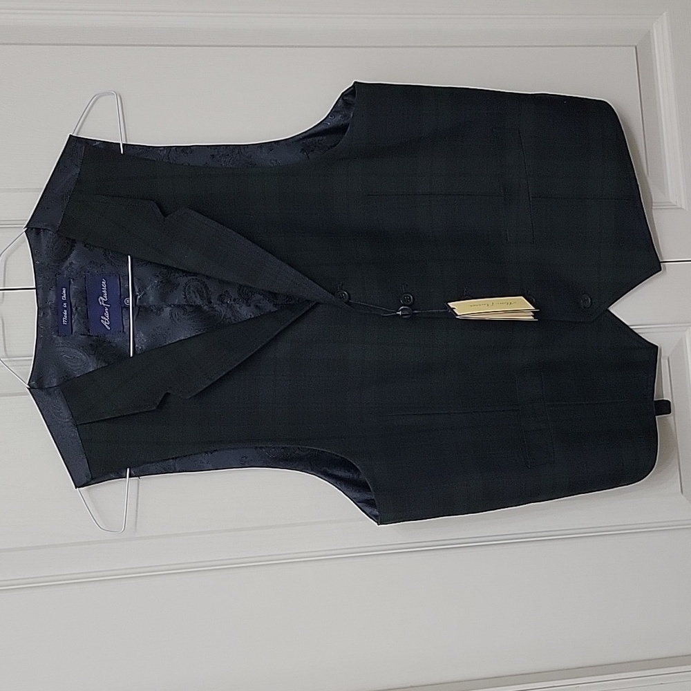 Alan Flusser, Size M, Blue & Green Plaid Vest, NEW with Tags